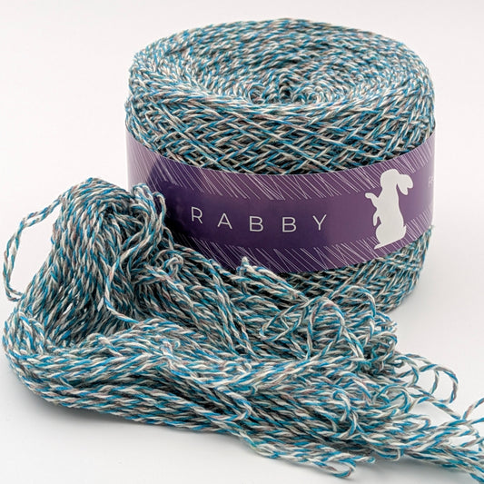 Schurwolle Cobby in Grau-Türkis – Garn im Detail, RABBY