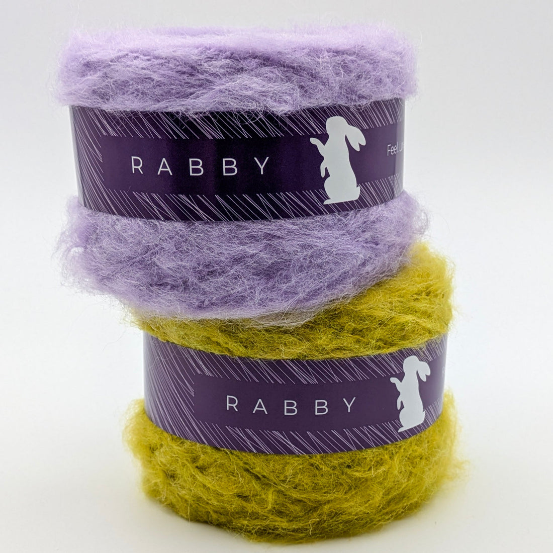 Flauschiges Garn Estelle mit Mohair in Hellgrün und Lila für Nadelstärke 4,5–5,5 mm – RABBY